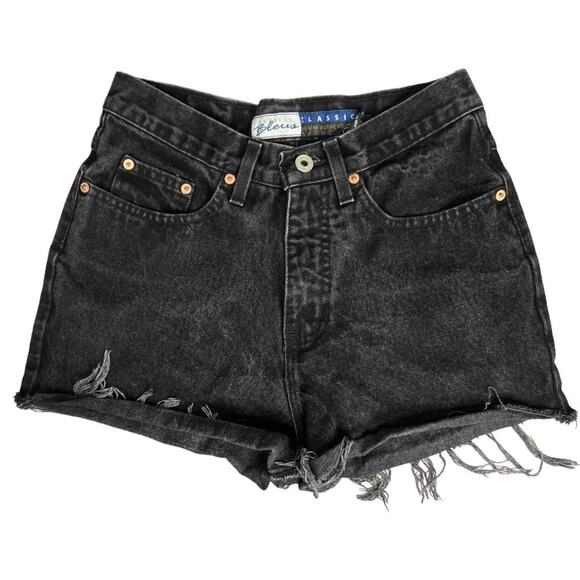 29" Waist Vintage Black Jean Shorts Jorts High Rise Cut Off Distressed - Picture 2 of 4